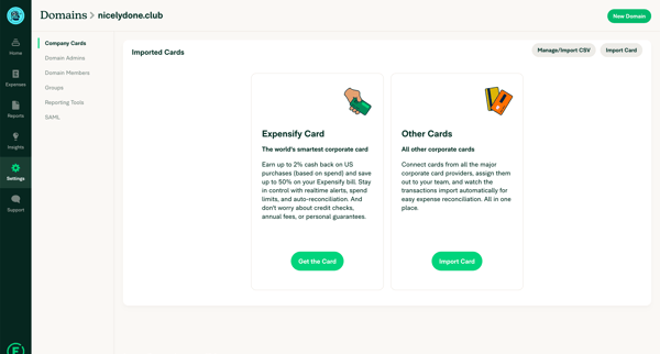 Expensify - Domains - Company Cards screen