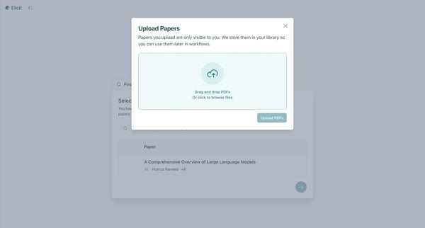 Elicit Extract data from PDFs screen