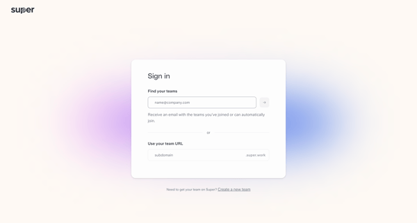 Sign in to your workspace | Super screen