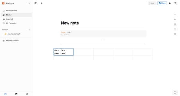 New note screen