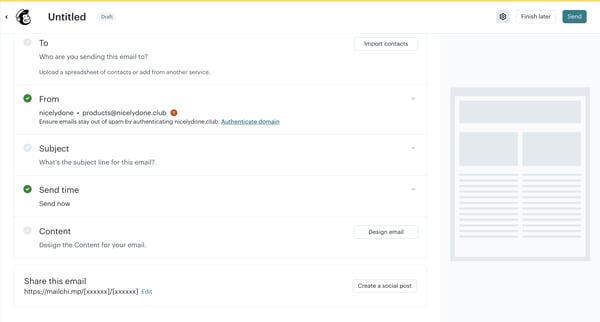 Edit email | Mailchimp screen