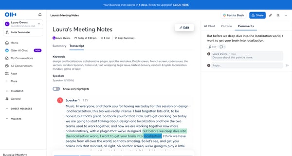 Lauras Meeting Notes - Otter.ai screen
