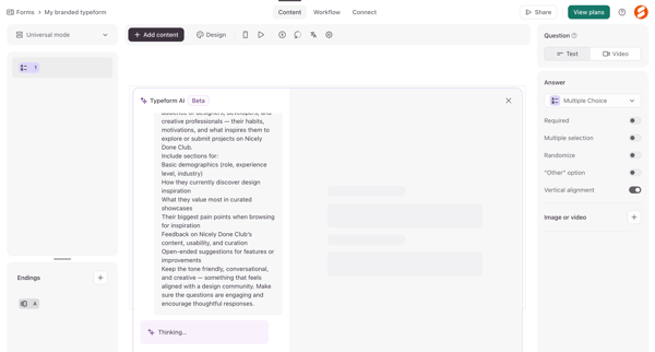 Typeform - Create screen