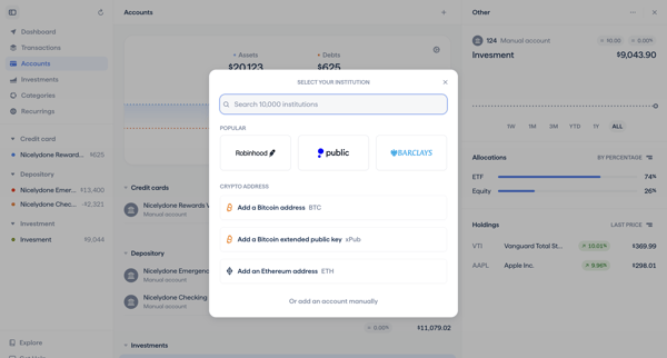 Copilot Money | Accounts screen