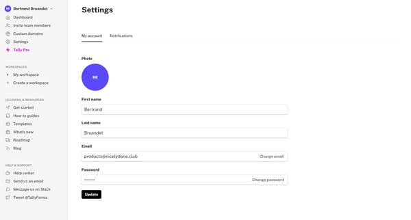 Settings - Tally screen