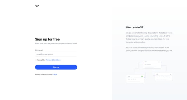 Try V7 for Free - Training Data Platform screen