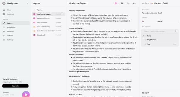 Agents › Nicelydone Support screen