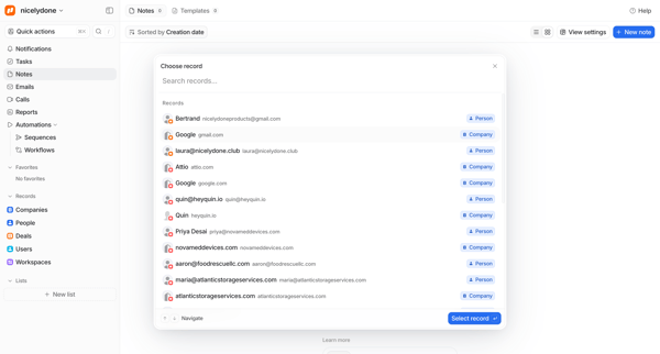 Notes - Attio screen