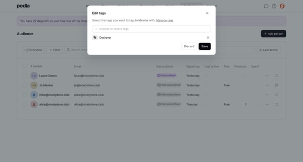 Podia Audience screen