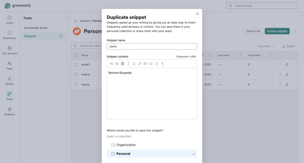 Account | Grammarly screen