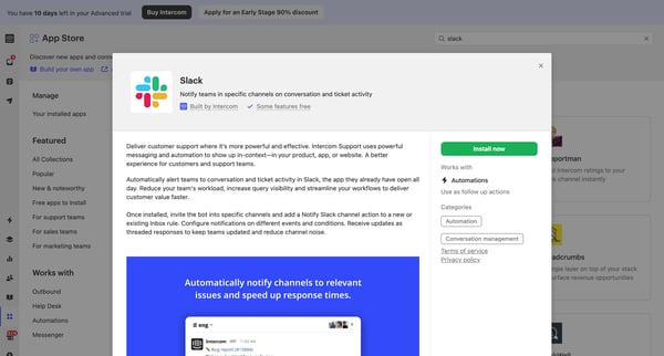 Slack | App Store Nicelydone Intercom screen