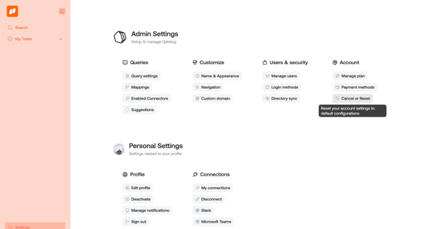 Settings · Qatalog screen