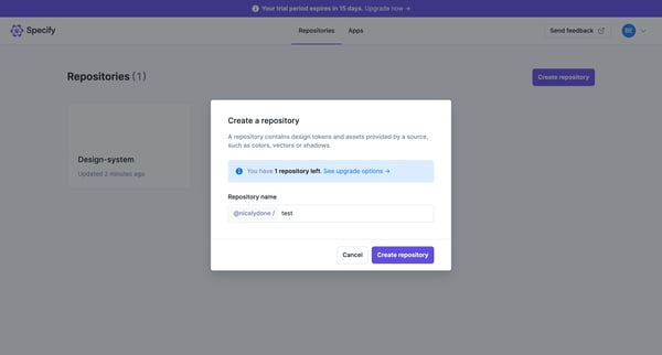Specify · Repositories screen