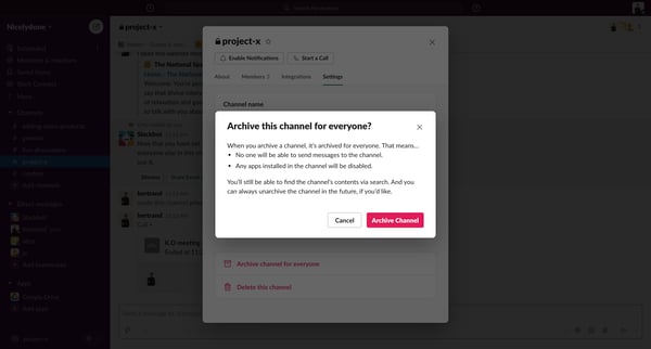 Slack | project-x Nicelydone screen