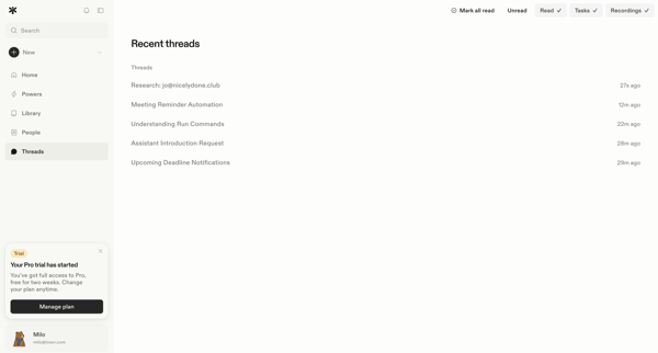 Threads screen