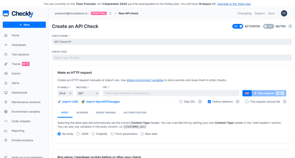 New API check screen