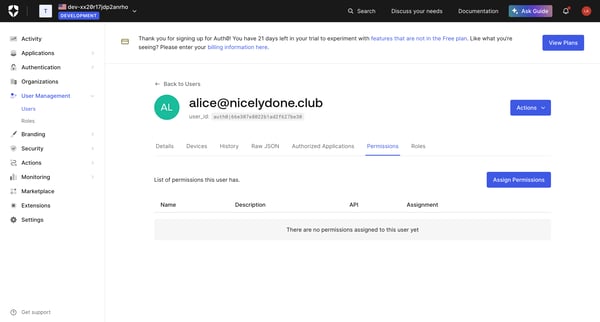 User Details screen