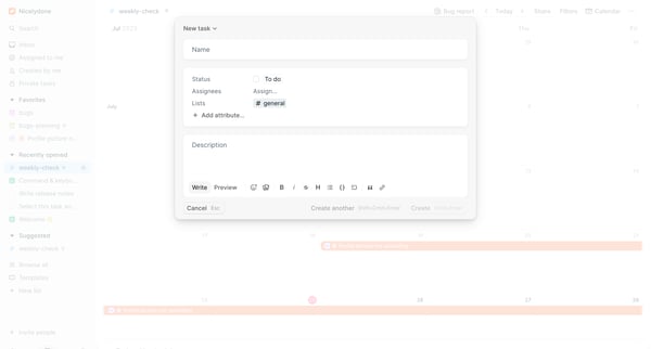 New Task - Height screen