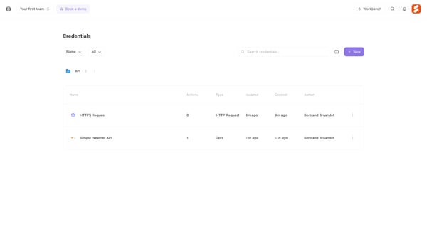 Credentials - Tines screen