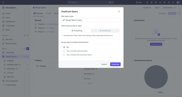 All Folders | Nicelydone Workspace 01 Overview screen