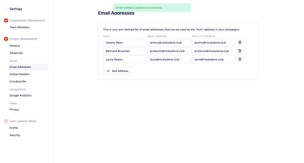 Email Address Settings | Vero from Vero