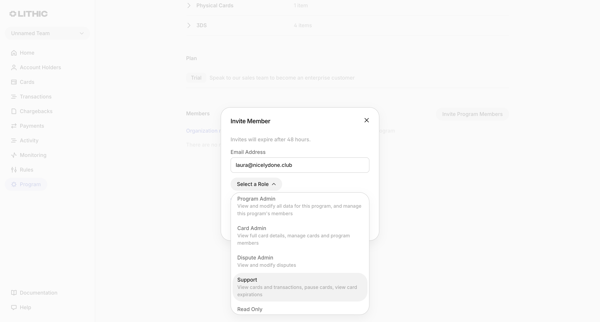 Lithic - Program Settings screen