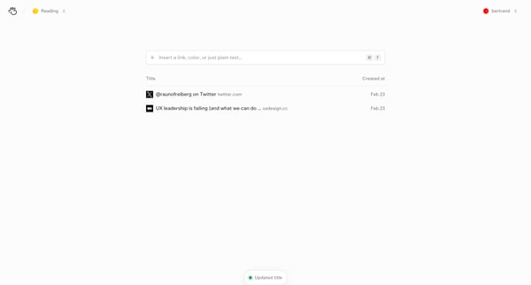 Reading – Basic Bookmarks screen