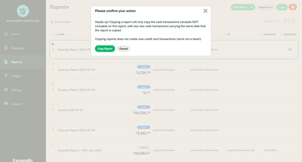Expensify - Reports screen