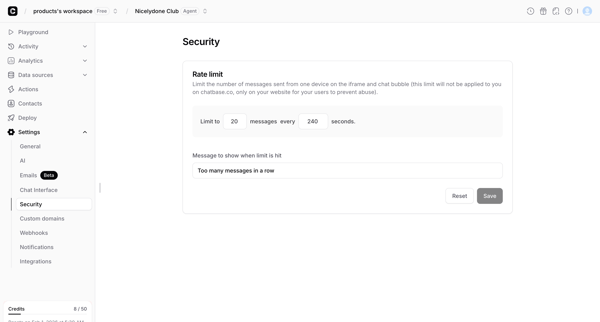 Security - Chatbase screen