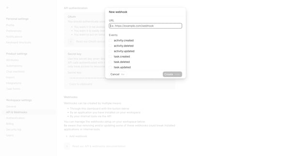 API | Webhooks - Height screen