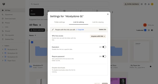 Files - Dropbox screen