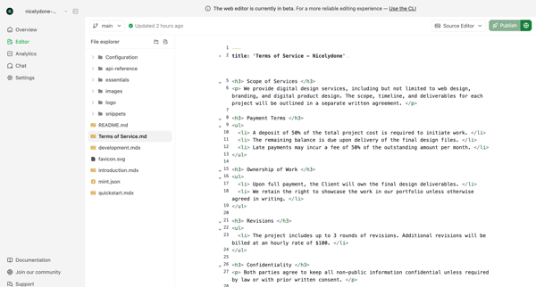 Editor - Mintlify screen