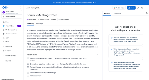 Lauras Meeting Notes - Otter.ai screen