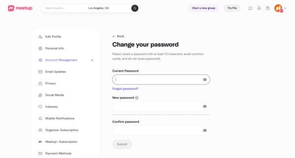 Change your password screen