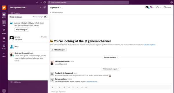 general Channel - Nicelydoneclub - Slack from Slack