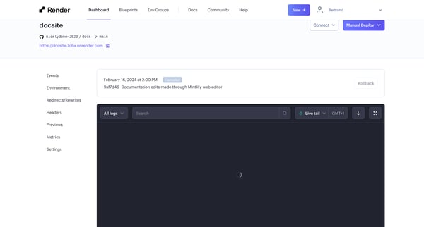 docsite ・ Static Site ・ Render Dashboard screen