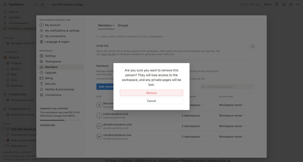 Test limit blocks storage screen