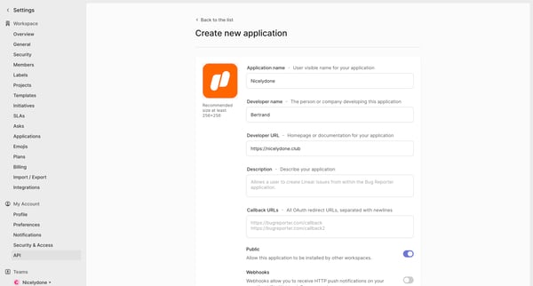 New Application screen