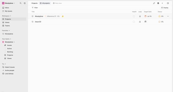 Projects screen