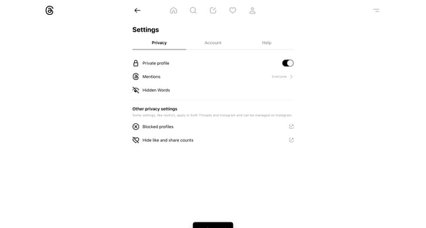 Settings • Threads screen