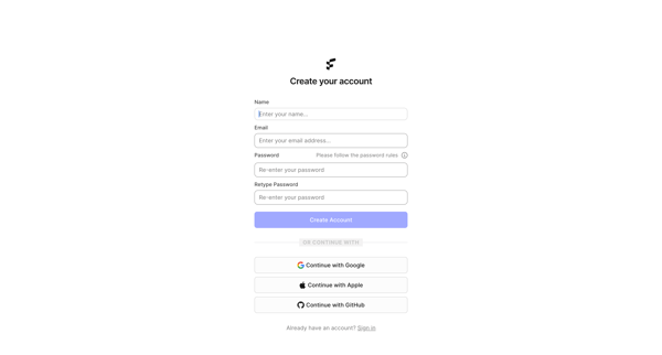 Sign up | FeatureOS screen