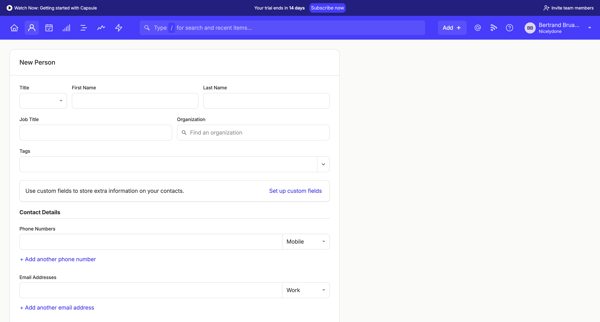 New Person | Nicelydone CRM screen
