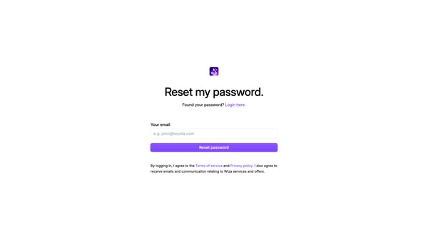 Wiza - Reset my password screen