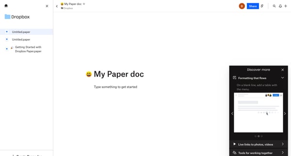 My Paper doc - Dropbox Paper screen
