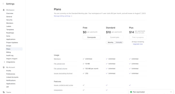 Plans from Linear