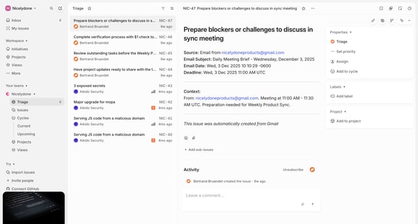 NIC-47 Prepare blockers or challenges to discuss in sync meeting from Linear