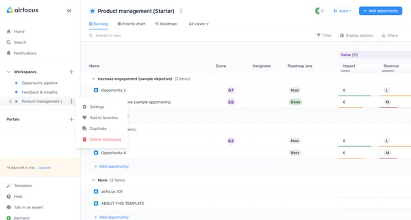 Product management Starter - airfocus screen