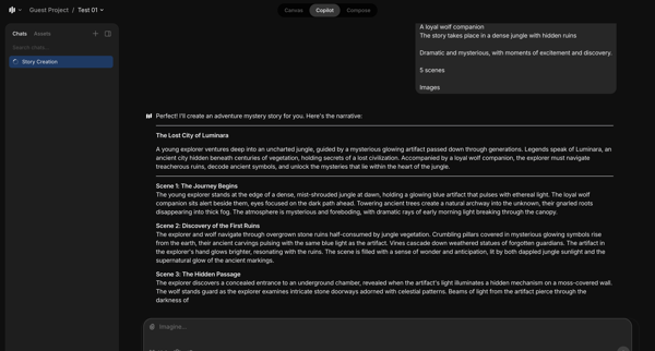 Story Creation / Test 01 / Guest Project - Morphic Studio screen