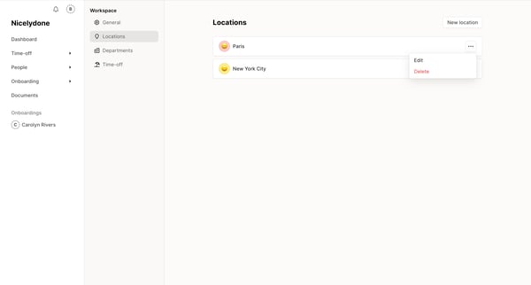 Locations | Settings  Aboard screen