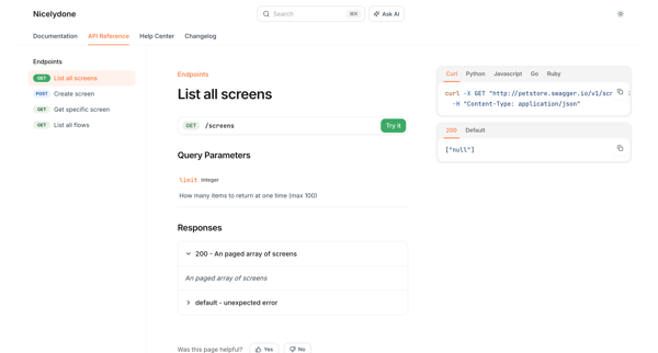 List all screens - Nicelydone screen